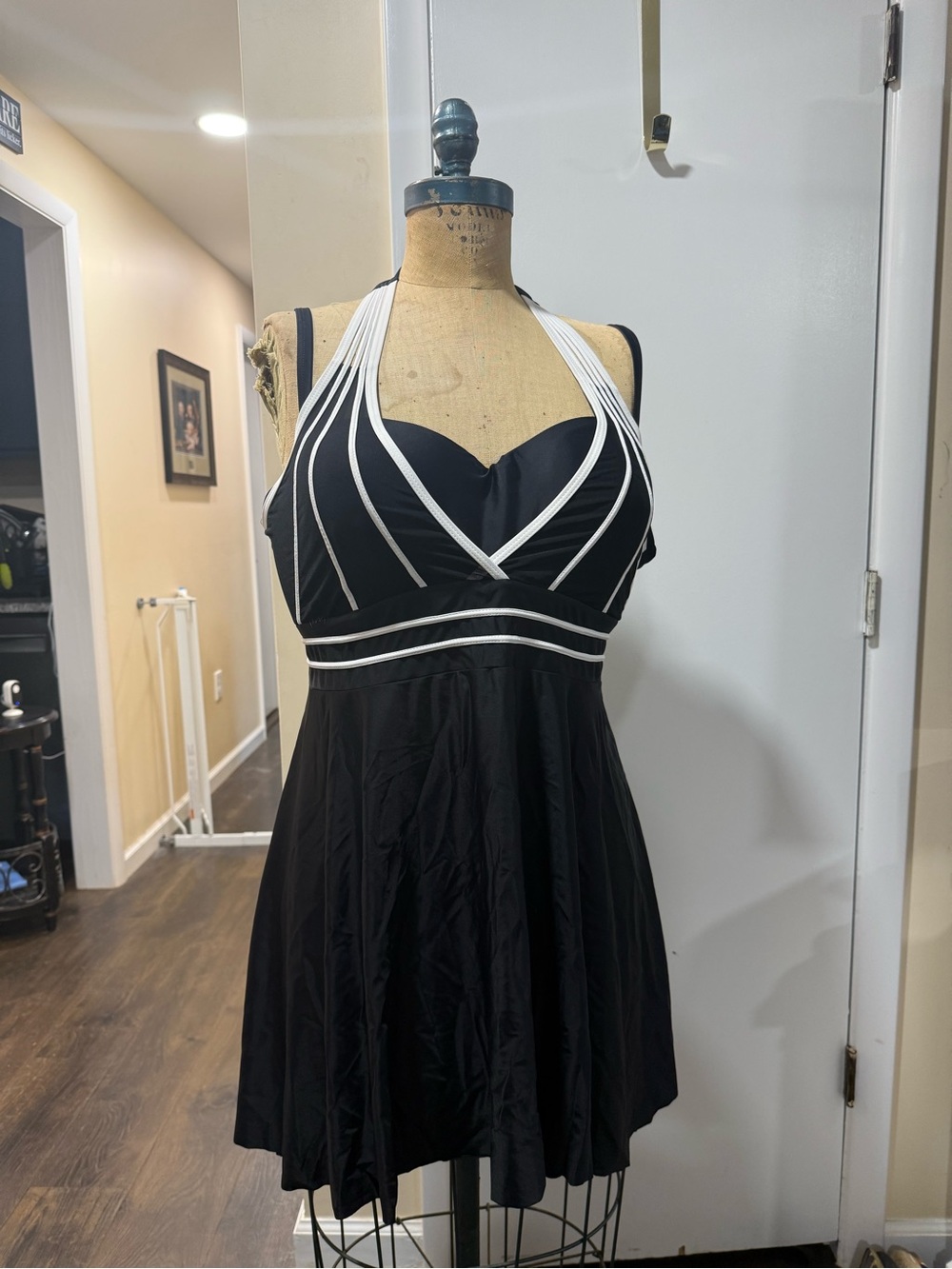 Black HalterSwim Top with White Trim